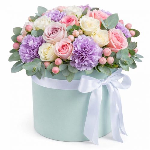 Цветы в шляпной коробке «Сиреневый вальс»